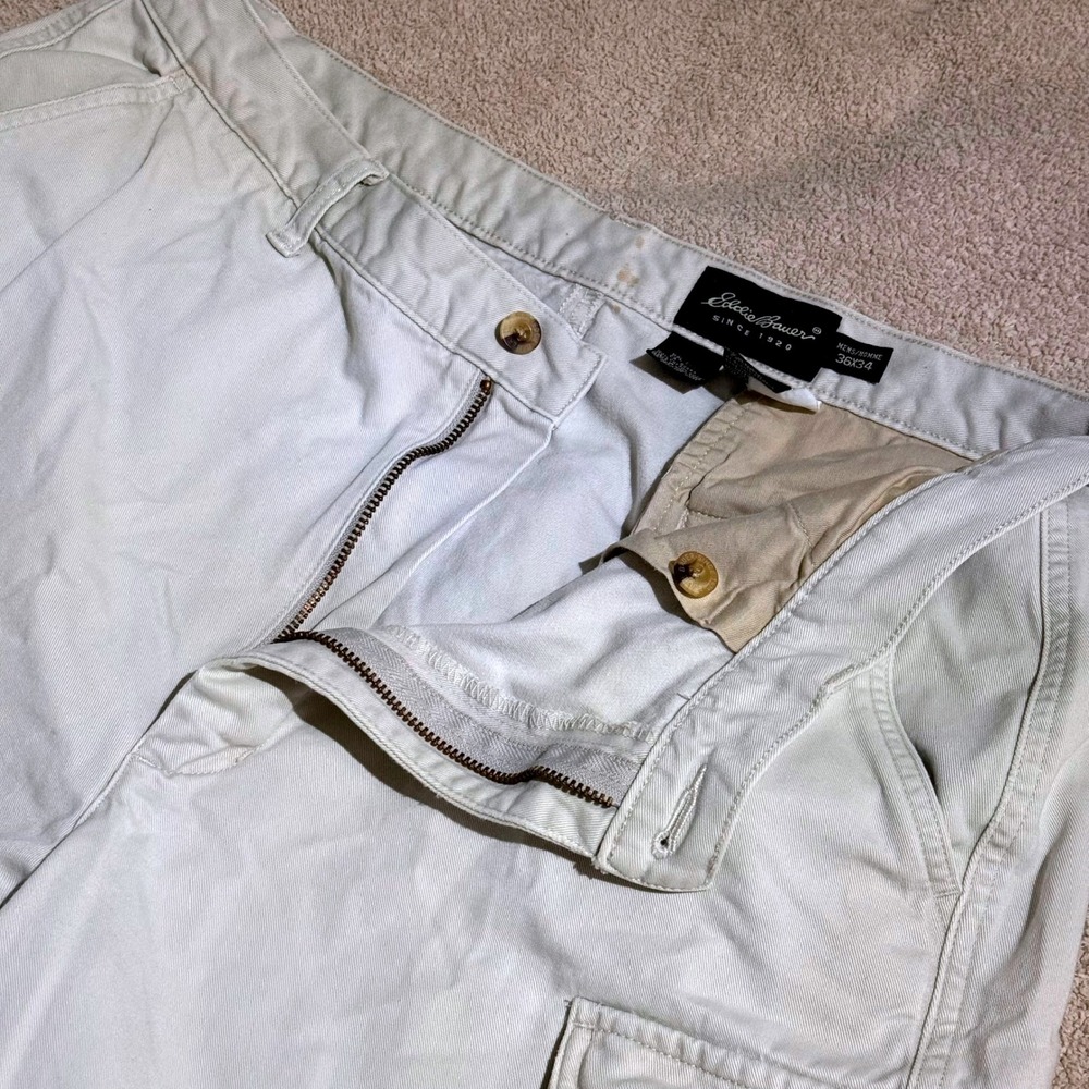 Eddie Bauer Mens Cargo Pants 36x34 Khaki Cotton Twill Straight Leg Outdoor - Picture 4 of 12